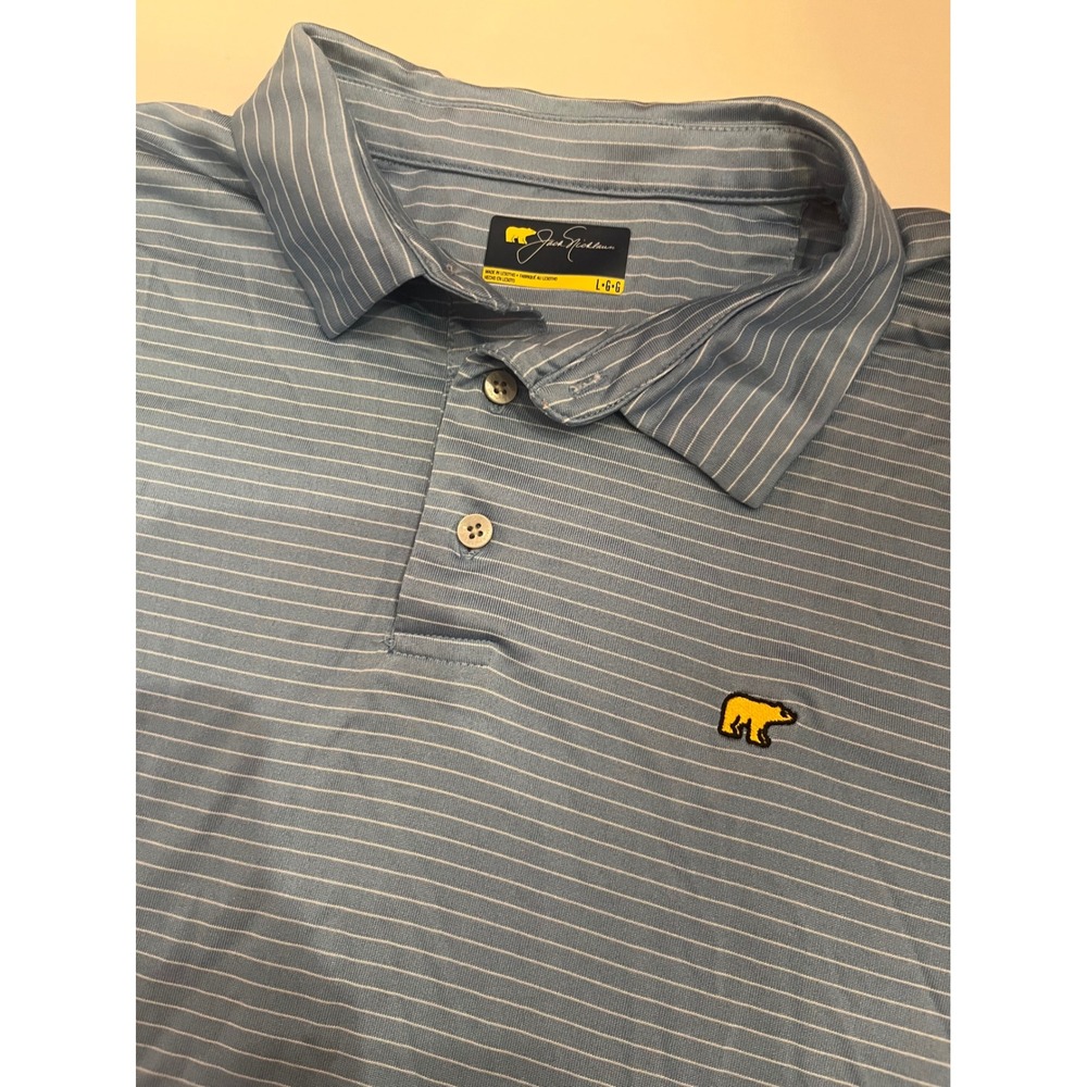 Jack Nicklaus Golden Bear Mens Blue Striped Golf Polo Shirt Large L F1168-SV